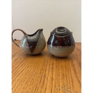 Sango Nova Brown Drip Glaze 4933 Sugar Bowl with Lid and Creamer